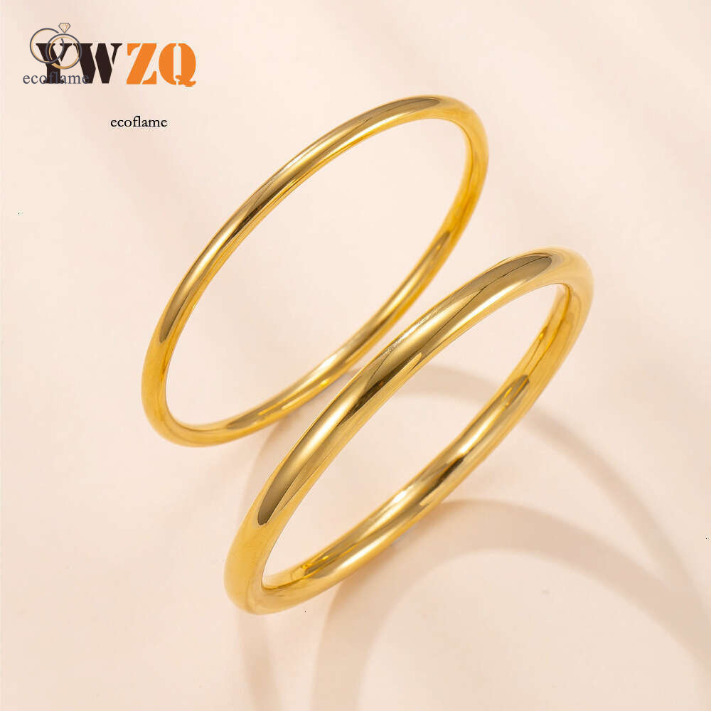 925 Sterling Silver 18K Gold women's jewelry non-fading fashionable and versatile plain round bracelet 18k gold plated wholesale