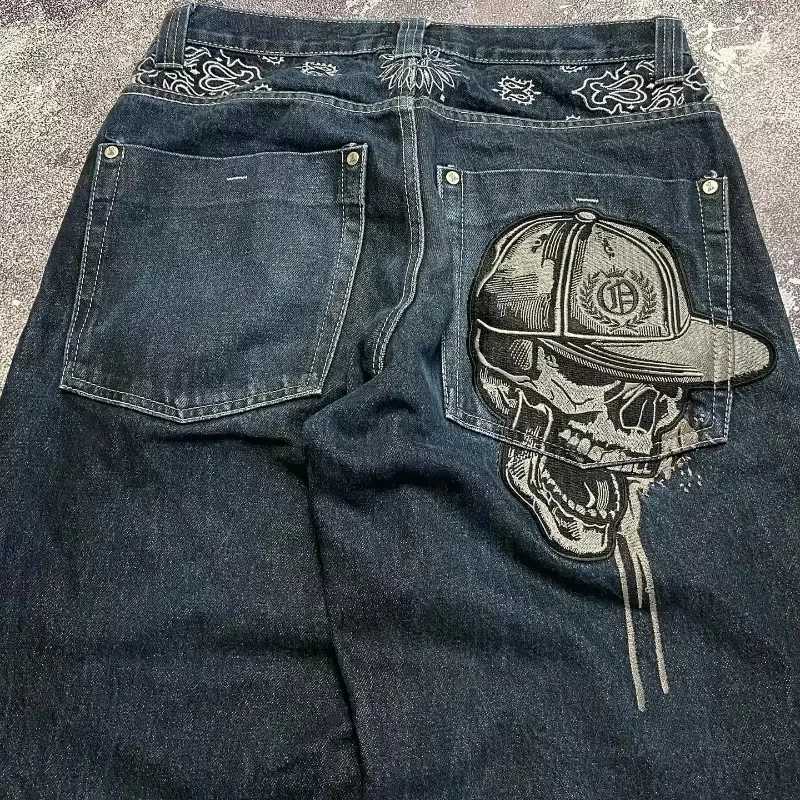 Men's Jeans American Fashion Trend Skull Embroidery Spot Jeans Men Street Y2K Hip Hop Loose Straight Wide-leg Pants Couple Oversized JeansT2610