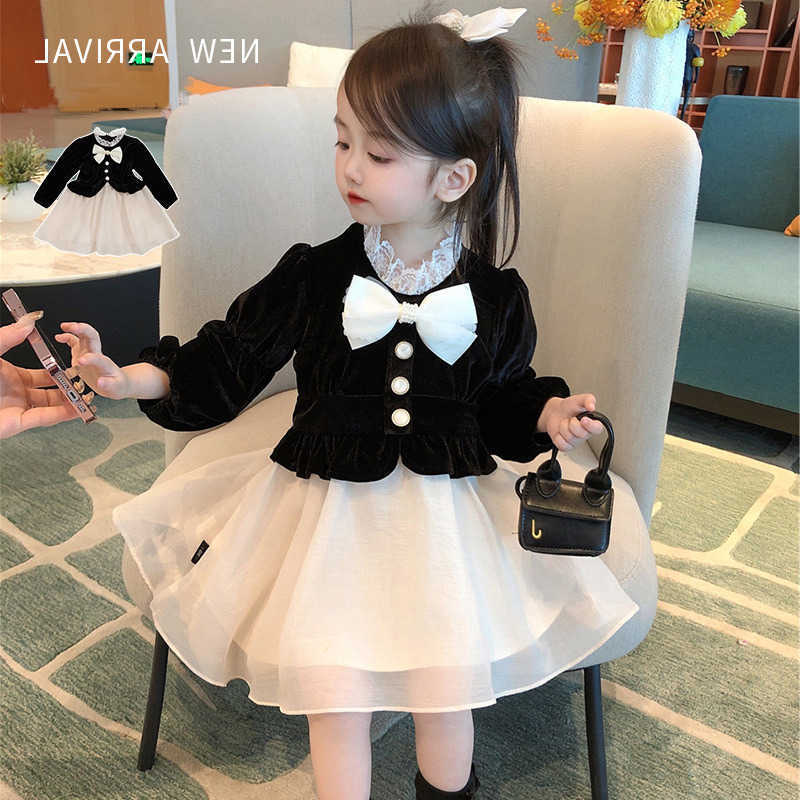 Velvet Girls Le Dress Spring Autumn Winter Baby Birthday Party Princess Bow Tulle Fashion Dresses for Kids 1 2 4 6 8 Years Old S2610169S34