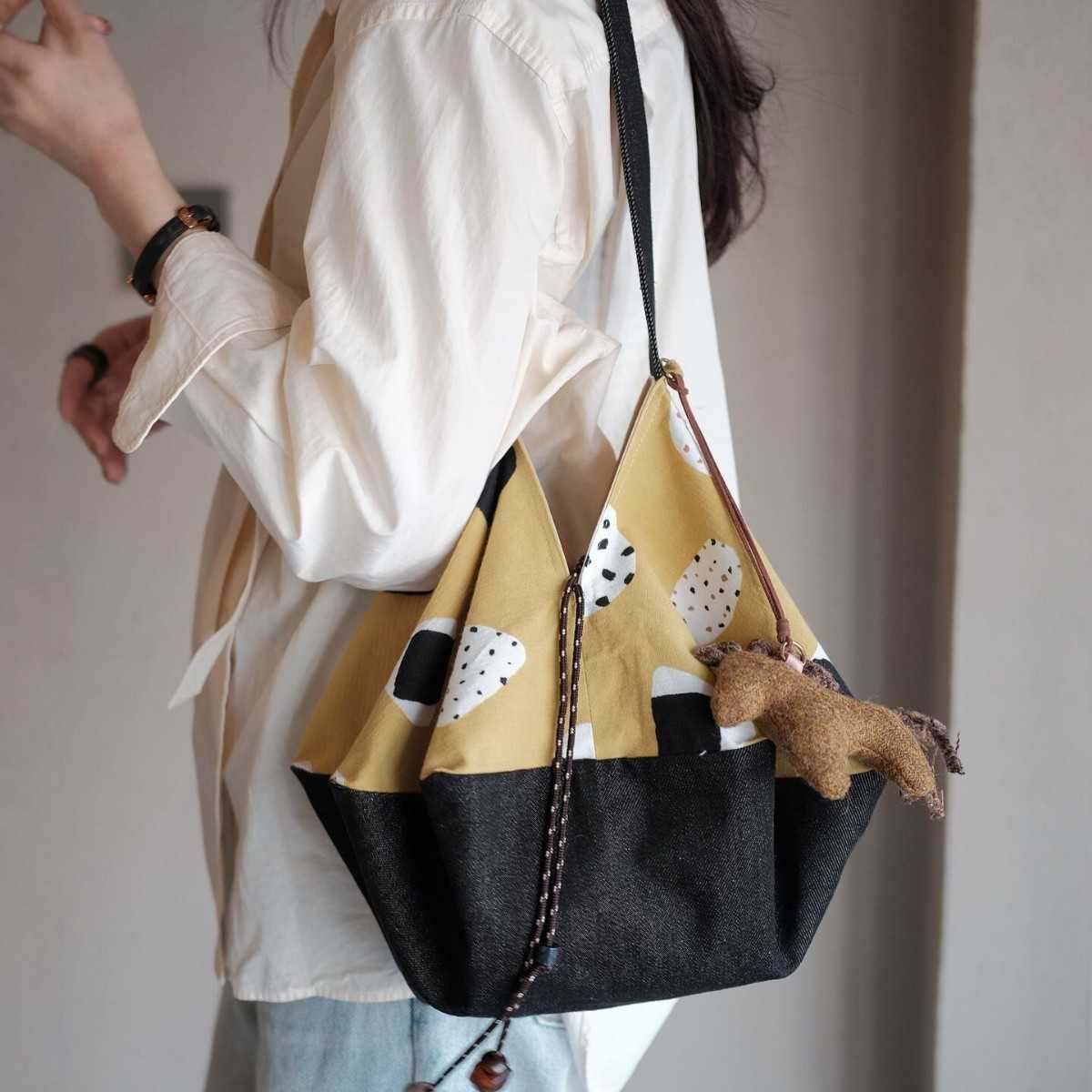 Liberty niche design patchwork print tote bag large capacity shoulder/crossbody lightweight versatile handbag Q261016