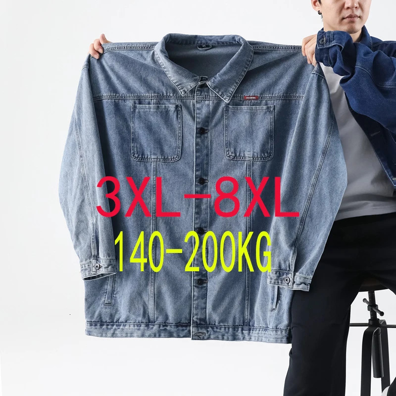 Plus Size Men Denim Jacket Oversized Loose Fit Jean Coat 3XL8XL 140200KG Casual Fashion Streetwear Top Lapel 261012