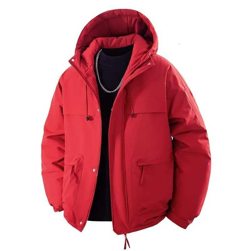 Outdoor Jackets Hoodies Men's Vibrant Red Hooded Cotton Featuring Multip kets Is A Warm and Thickened Casual Outerwear for WinterT261016