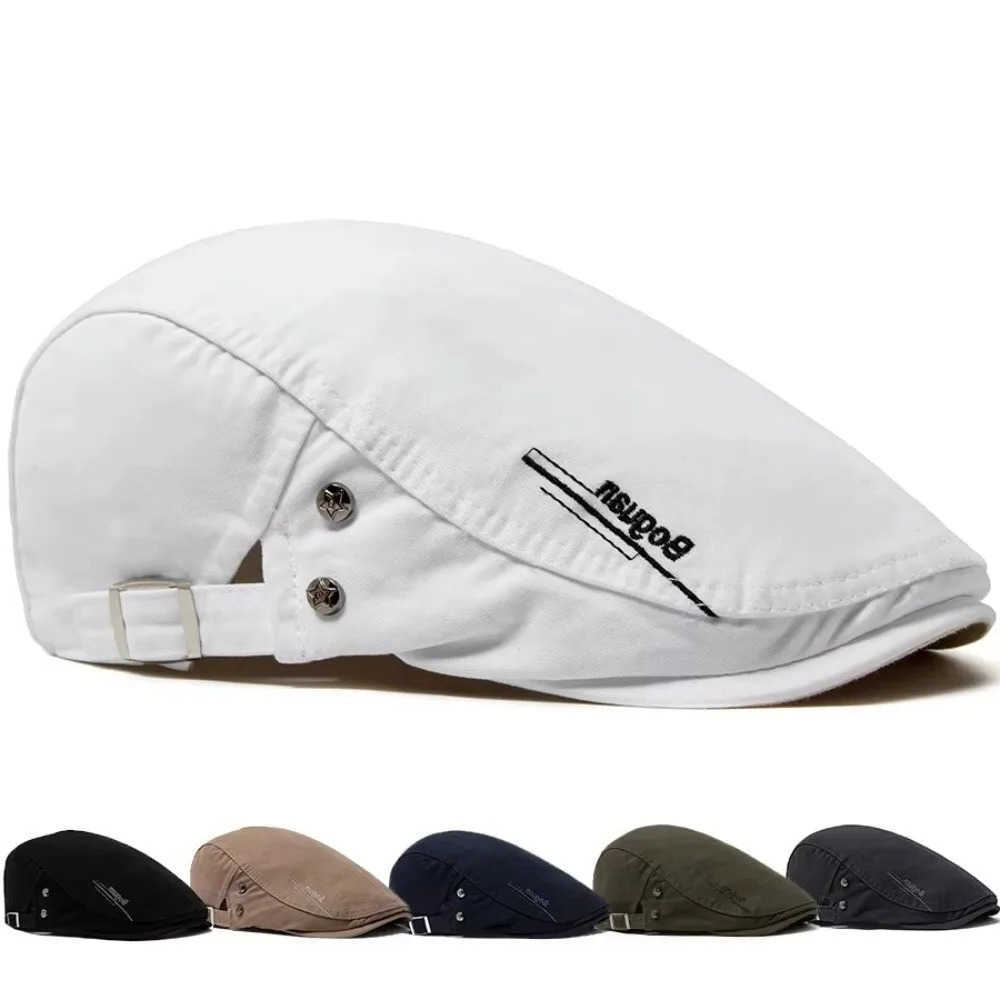 Casual 2026 Cotton Men's Beret Breathable Embroidery Newsboy Cap Adjustable Outdoor Flat Visor Hat S261016Y6XK