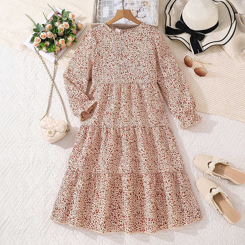 Casual Kids Dress for Girls 2024 New Spring Autumn Teenager Full Printing Long-Sleeved Dress Princess Dress Kids Daily Clothes S26101659Y5