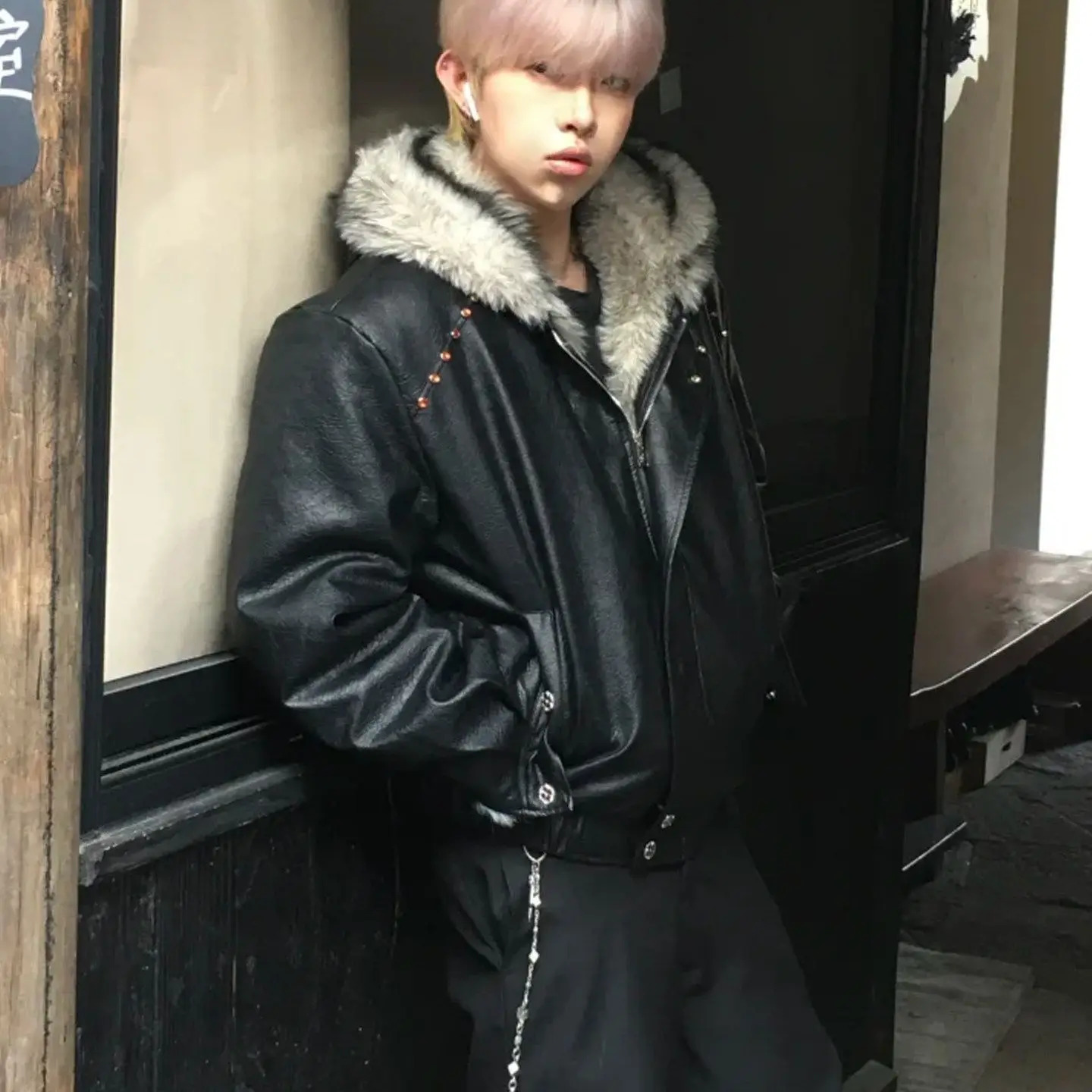 Winter FurLined Leather Jacket Warm Men PU Coat y LongSleeve Outerwear Trendy Jackets Clothing Coats 261014