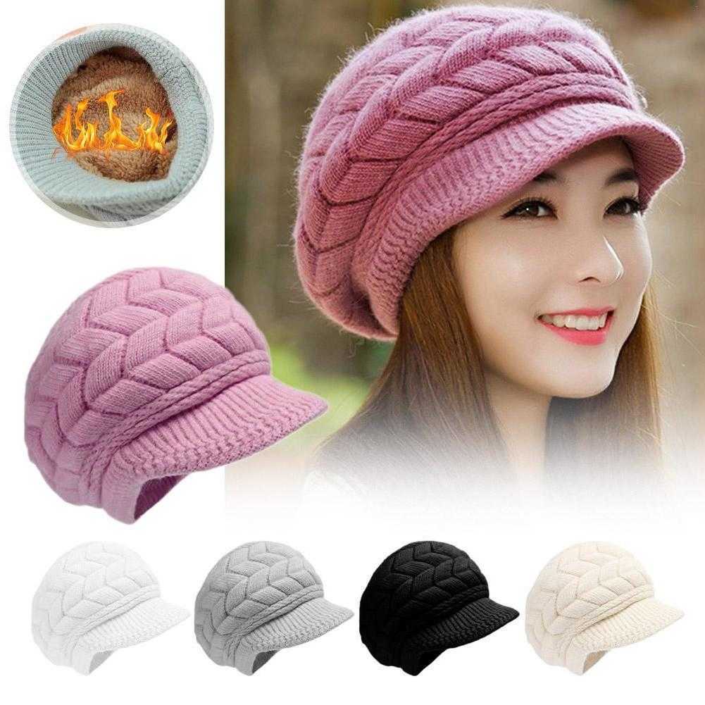 Winter Women's Solid Color Warm Knitting Loose Beret Leisure Ski Cap Korean Version Beret Plus Velvet Thick Knitting Ear Cap S261016OK3X