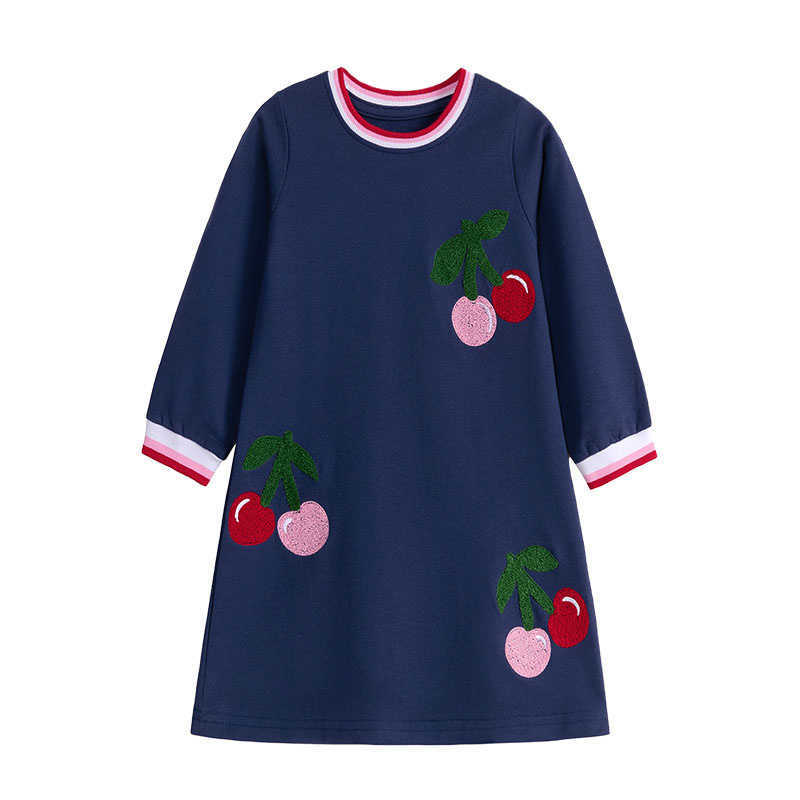 Style Princess Cherry Embroidery Long Sleeve Dress for Girls 2-7T Children's Autumn Spring Seasonal Kids Clothing S261016KC7Q