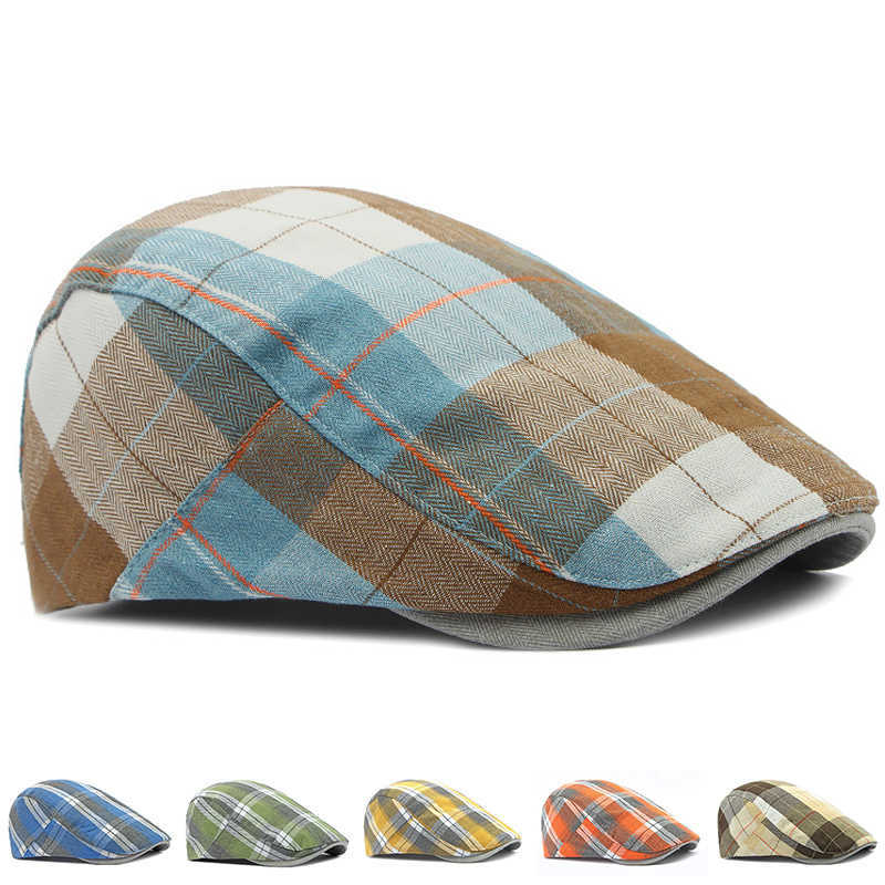 Hat Beret for Women Spring Summer Flat Peaked Hat Men Plaid Newsboy Hat Casual Duckbill Caps Checker Forward Cap Unisex Visor S261016BAYV