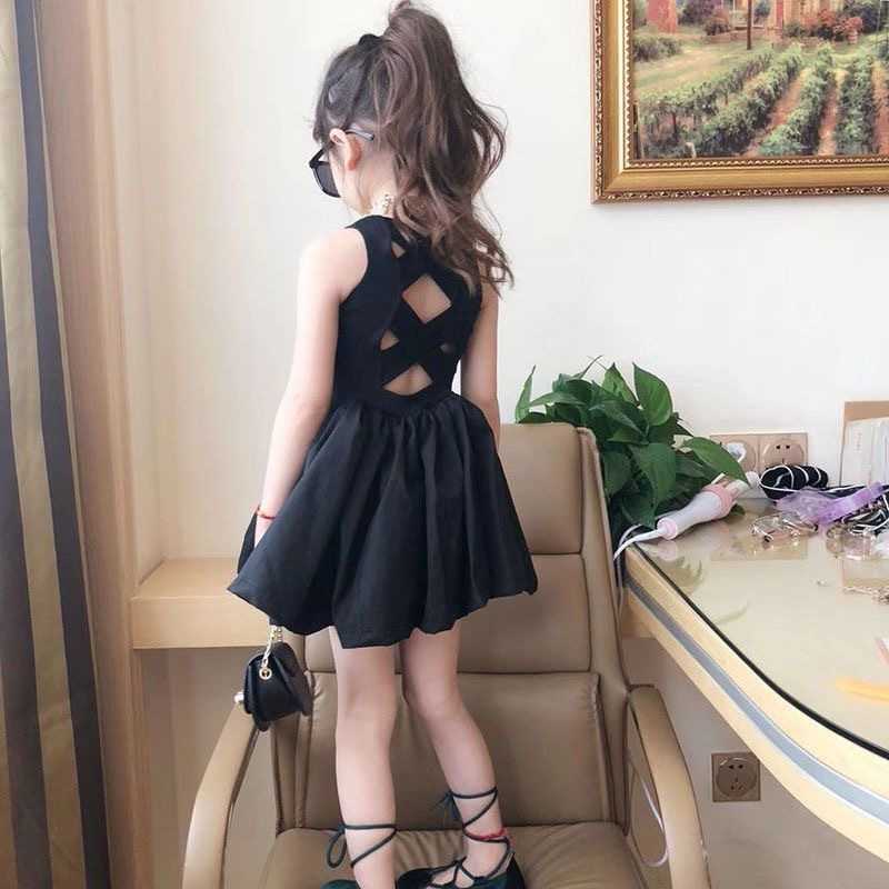 Summer 2024 Girls Elegant Goth Dresss Blk Sleeveless Tutu Dress Bkless O Shoulder Party Kid Dresses 2 4 5 6 7 8 Years Old S261016U1T3