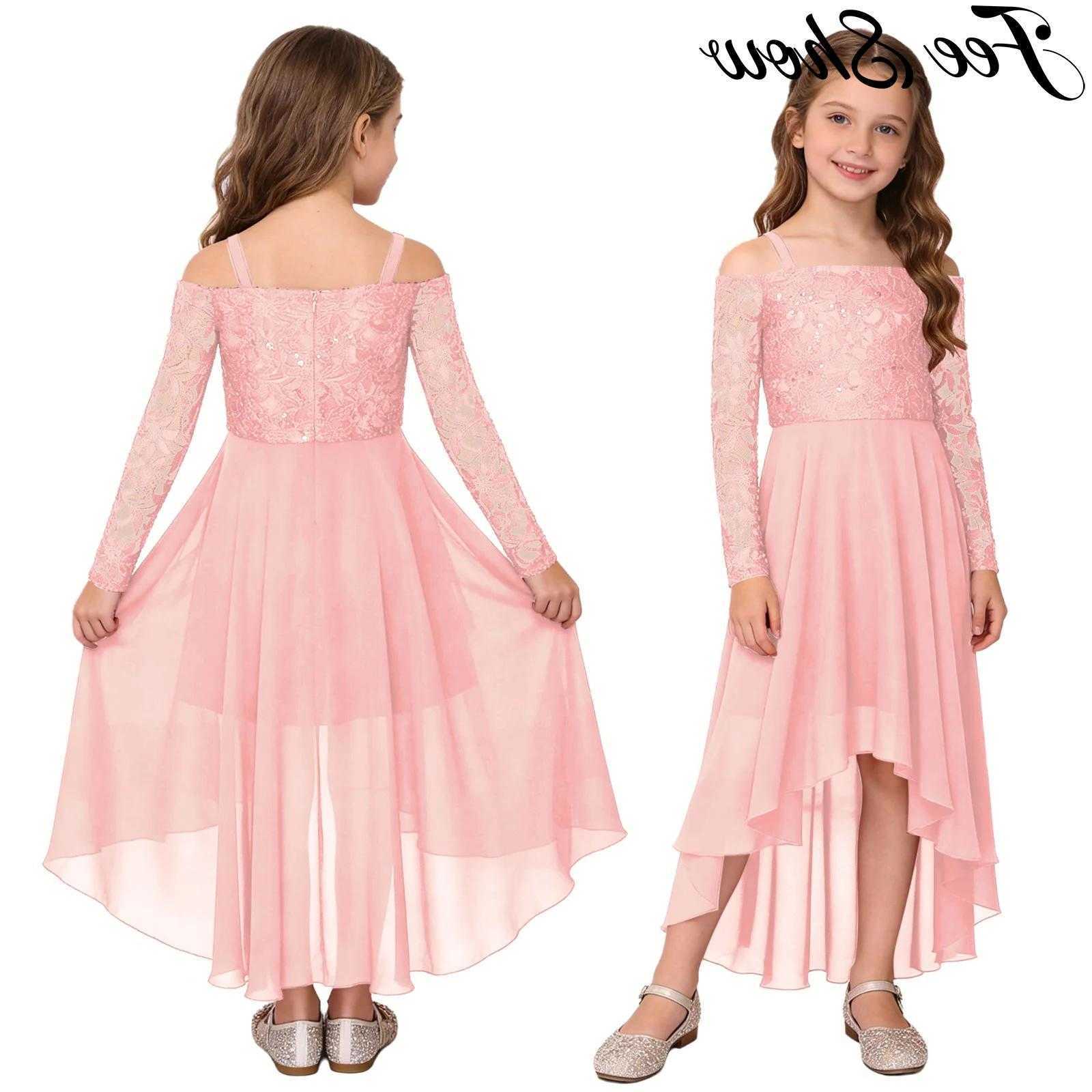 Flower Teen Girl Dress Embroidered Lace Cold Shoulder Chiffon Maxi Dresses Wedding Bridesmaid Gown for Birthday Pageant Party S2610160N1K