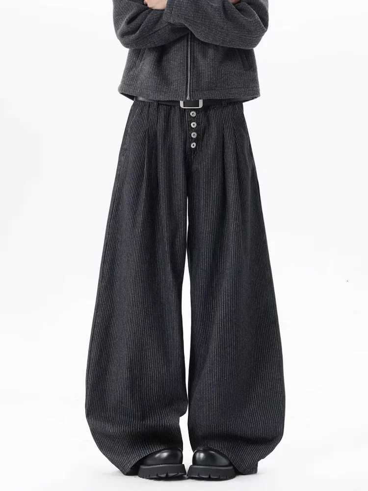 Men's Jeans 2026 Trend Y2K Style Cleanfit Black Baggy Casual Pleated Striped Jeans Pants For Men Clothing Straight Long Trousers Moda HombreT26