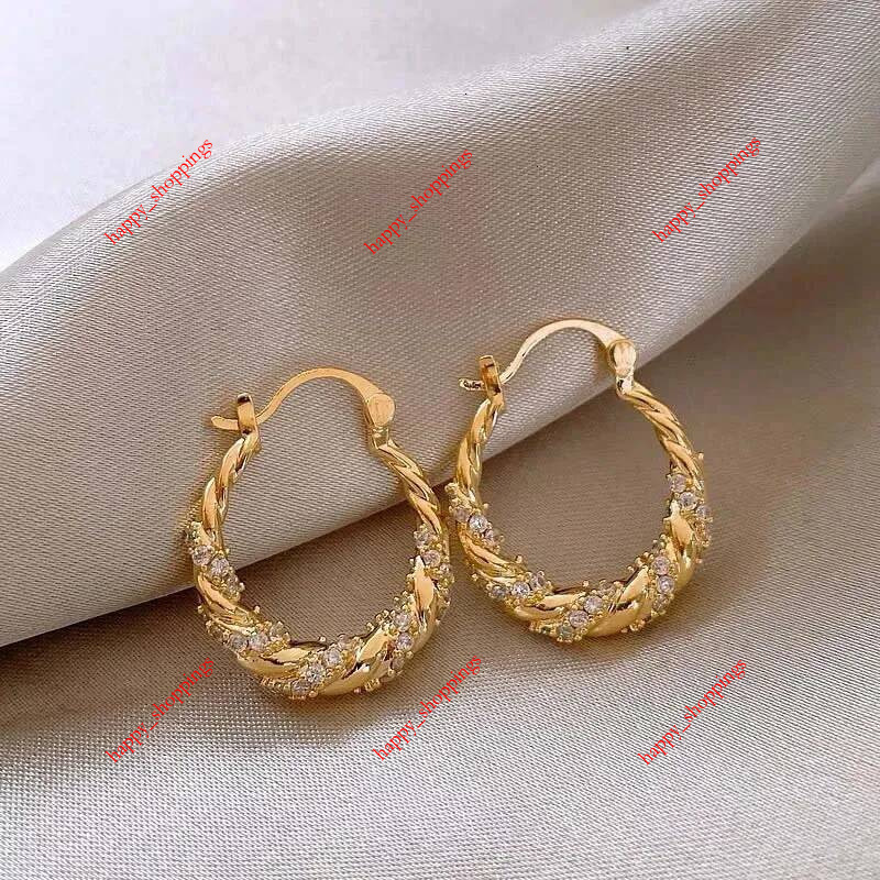 Shiny Zircon Twisted Hoop Earrings for Women Fashion Gold Color U Shaped Geometric Ear Accessories Party Jewelry 260112