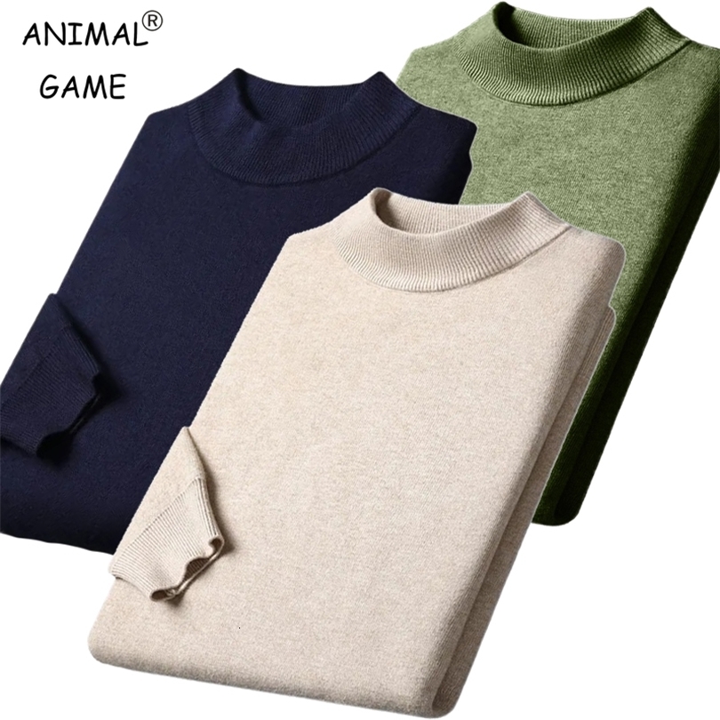 Mens Solid Color Pullover Sweaters Half Turtleneck Long Sleeve Breathable Streetwear Autumn Knitted Sweater Men 261014
