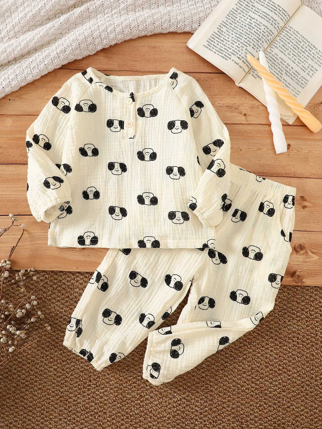 Pajamas Baby Cartoon Puppy Print Gauze Set Spring and Autumn Style Long-Sled He Clothes for Boys and Girls Breathable Baby Two-Piece SetW261019