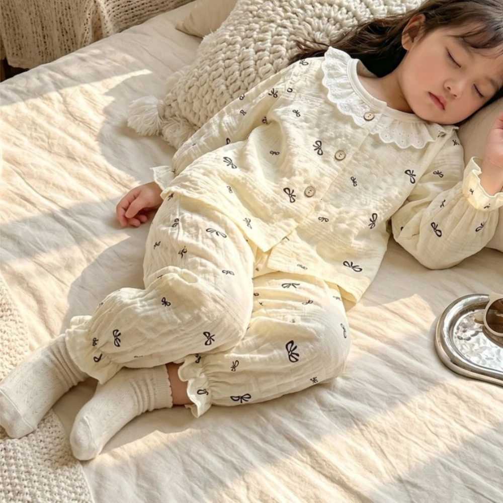 Pajamas Summer Spring Autumn Girls Ele Lace Pajamas Sets Kids Breathable Cfortable Long Sle He Clothes Sets Child SpwearsW261019