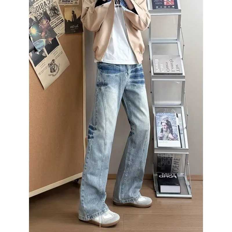 Men's Jeans Men's Lightning Pattern Denim Jeans High Street Style Spring Blue Loose Fit Flared Pants Y2K Korean Fashion Tall SizeT261016