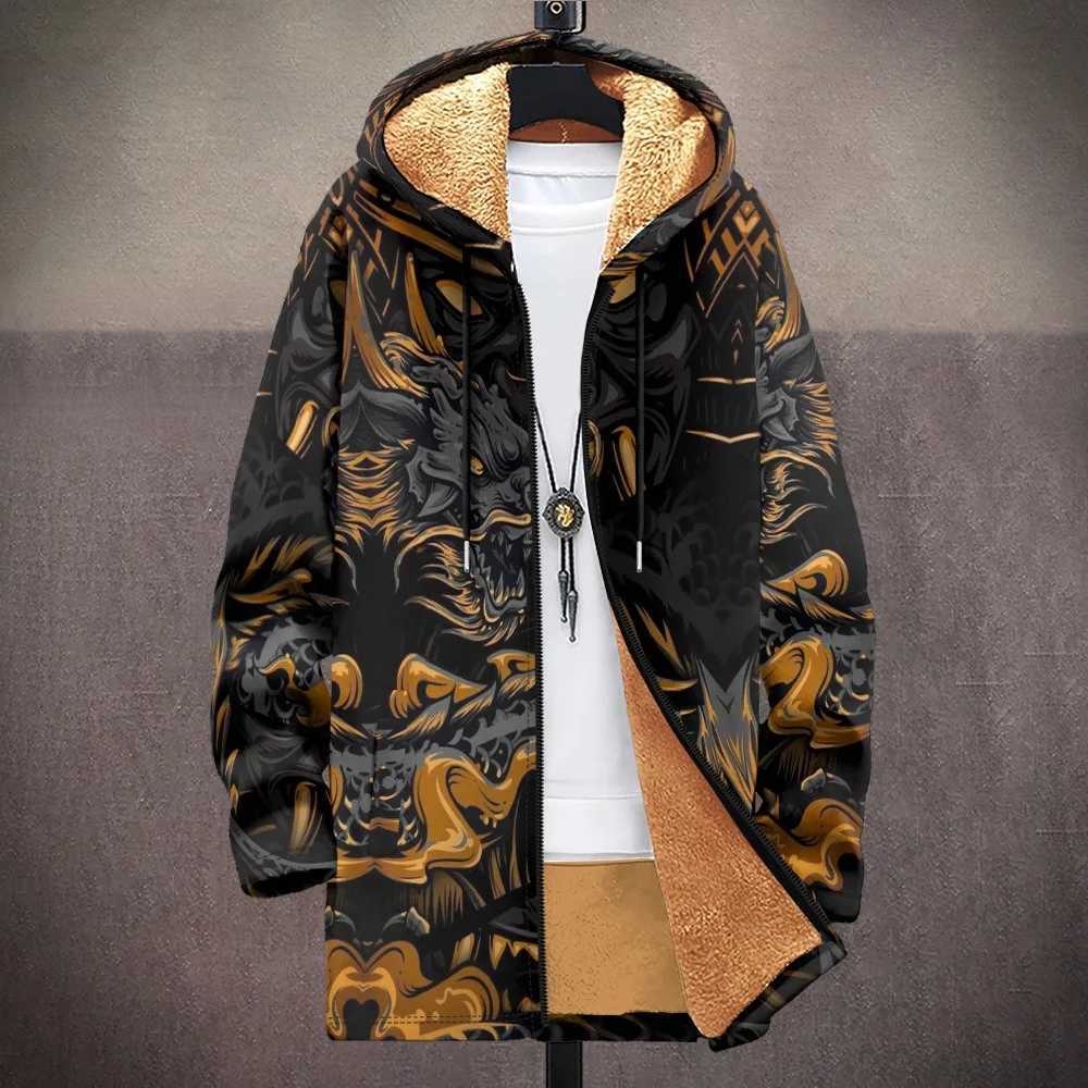 Cardigans Men's Men Jackets 3D Coats Tiger Loong Printed Plush Thick Winter Abstract Art Graphics Jackets Casual Streetwear Unisex Clothing N26