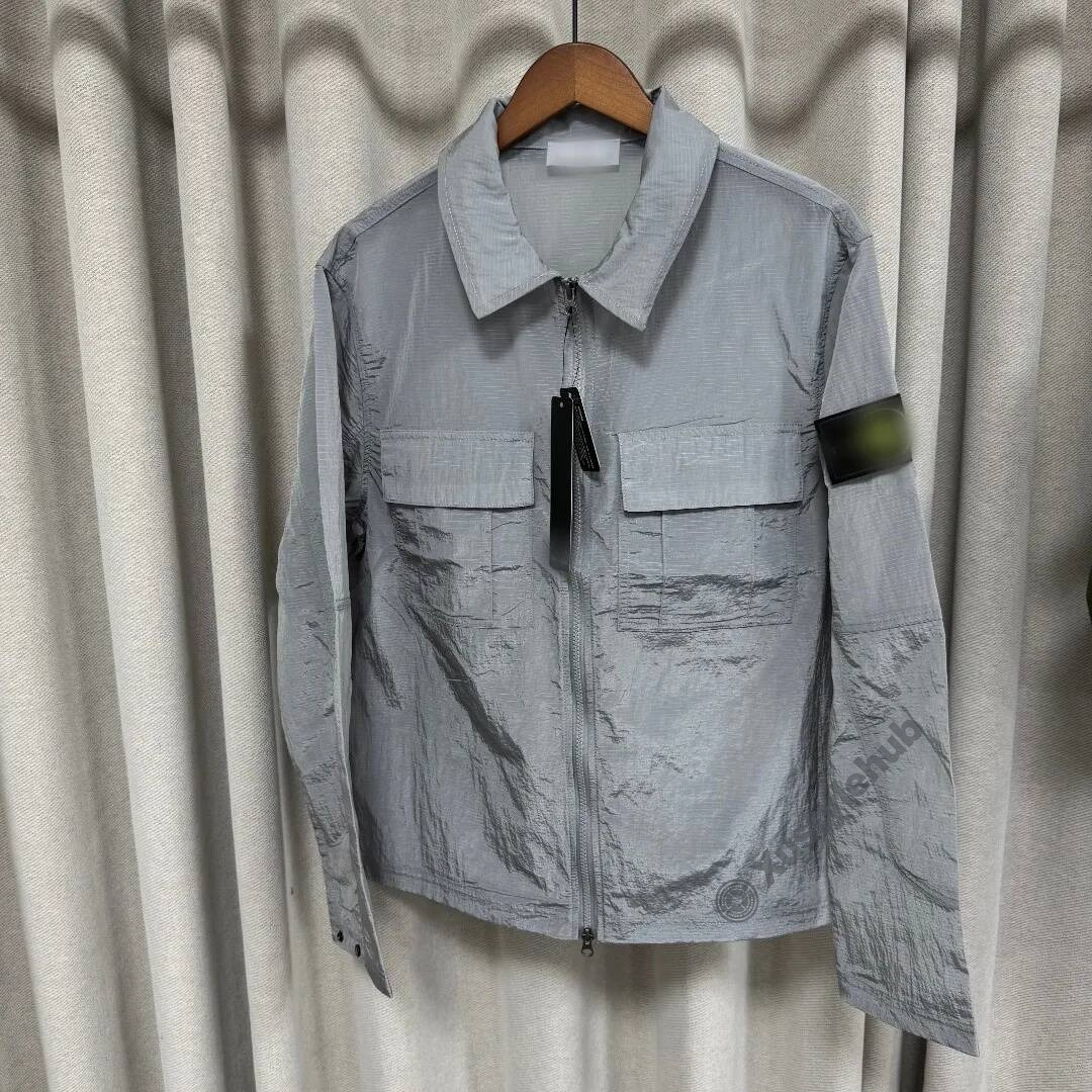 stone 2026 new style stone Men's Nylon Ripstop Overshirt Jacket with Arm Patch Multi Pocket Full Zip Casual Windbreaker stone 5dd