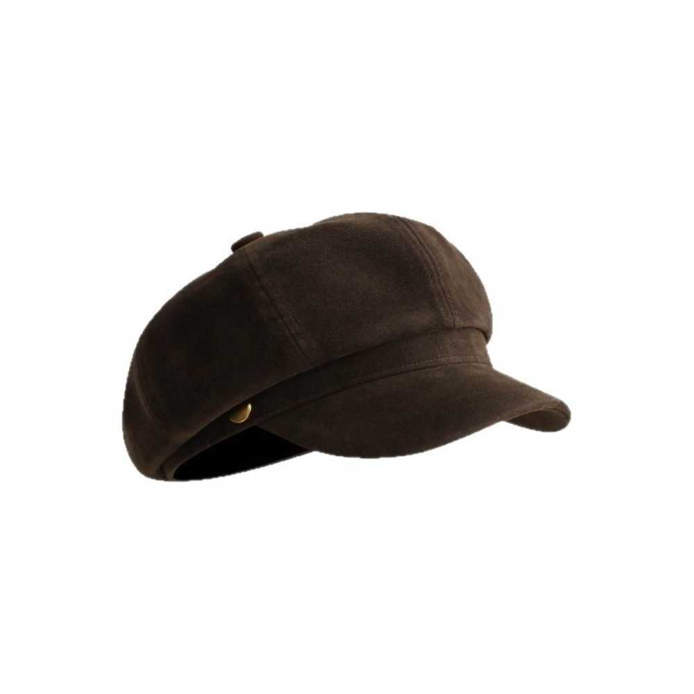 Newsboy Octagonal Cap Leather Belt Decor British Style Octagonal Beret Hat Short Brim Adjustable Strap Suede Cap Autumn Winter S261016L97V
