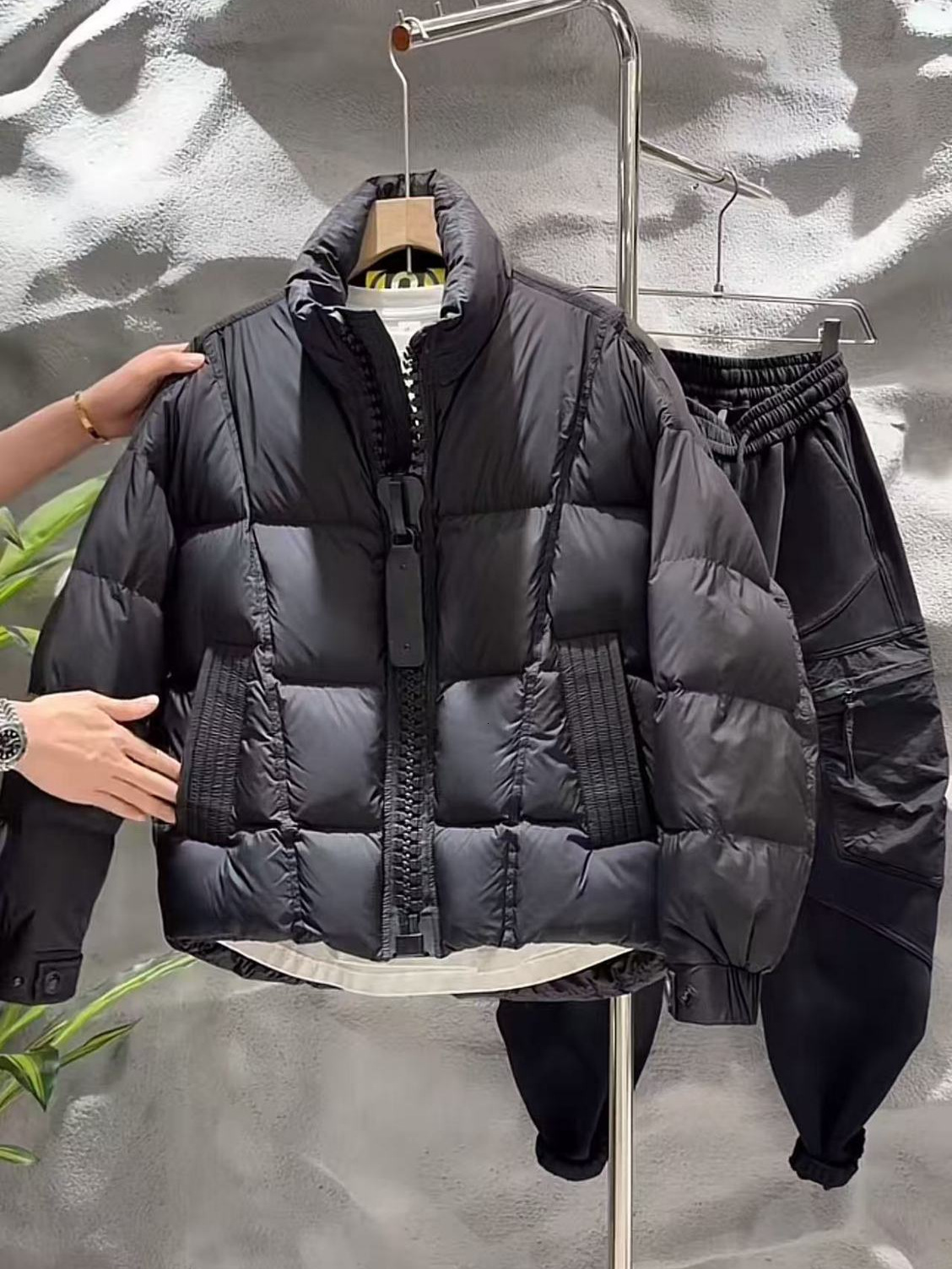 Large Zipper Parka White Duck Down Quilted Stand Collar Regular Fit White Men Winter Formal Events Career Warm Classic Outerwear Coats