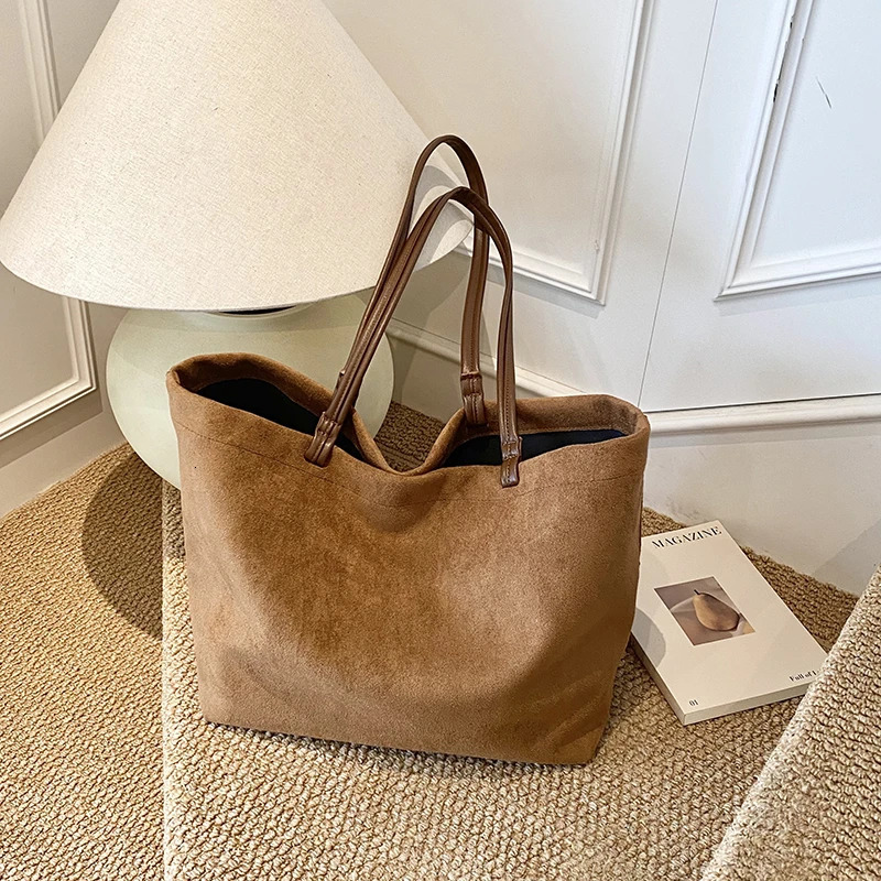 Trend Retro Faux Suede Tote Women Solid Color Hasp Casual Shoulder Bag Large Capacity Daily Commute Simple Bolsa Purse 261016