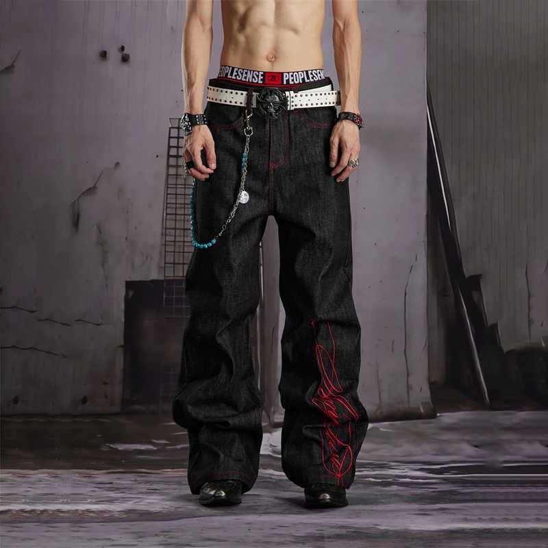 Men's Jeans 2026 Autumn Men's Retro Letter Embroidered Jeans Gothic Graphic Street Contrast Jean Trousers Y2K Punk Fashion Baggy Denim Pan