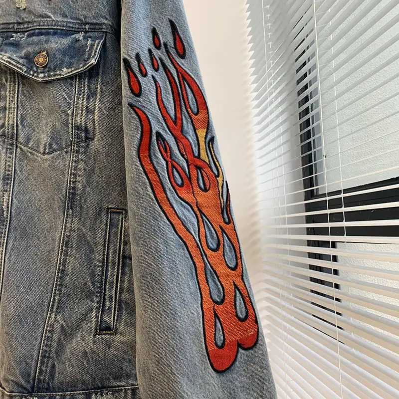 Spring Gmiixder Men's Autumn Jackets Denim Jacket Couple Embroidered Denim Jacket Unisex American Retro High Street Jacket Hip Hop Streetwear N