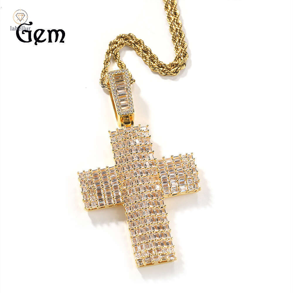HIPHOP Trendy New Square Moissanite Cross Pendant Hip Hop Rap Punk Street Style Cool Men's Necklace b