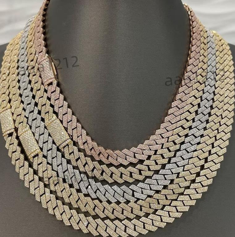 Hip Hop Jewelry 925 Silver Iced Out 10MM 12MM Moissanite Cuban Link Chain Necklace