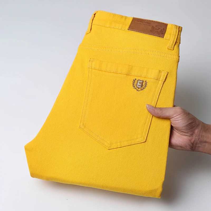 Men's Jeans High Quality Men's Fashion Trend Jeans 2025 Spring Autumn High Waist Casual Pants Male Classic Brand Yellow Red Denim Trousers
