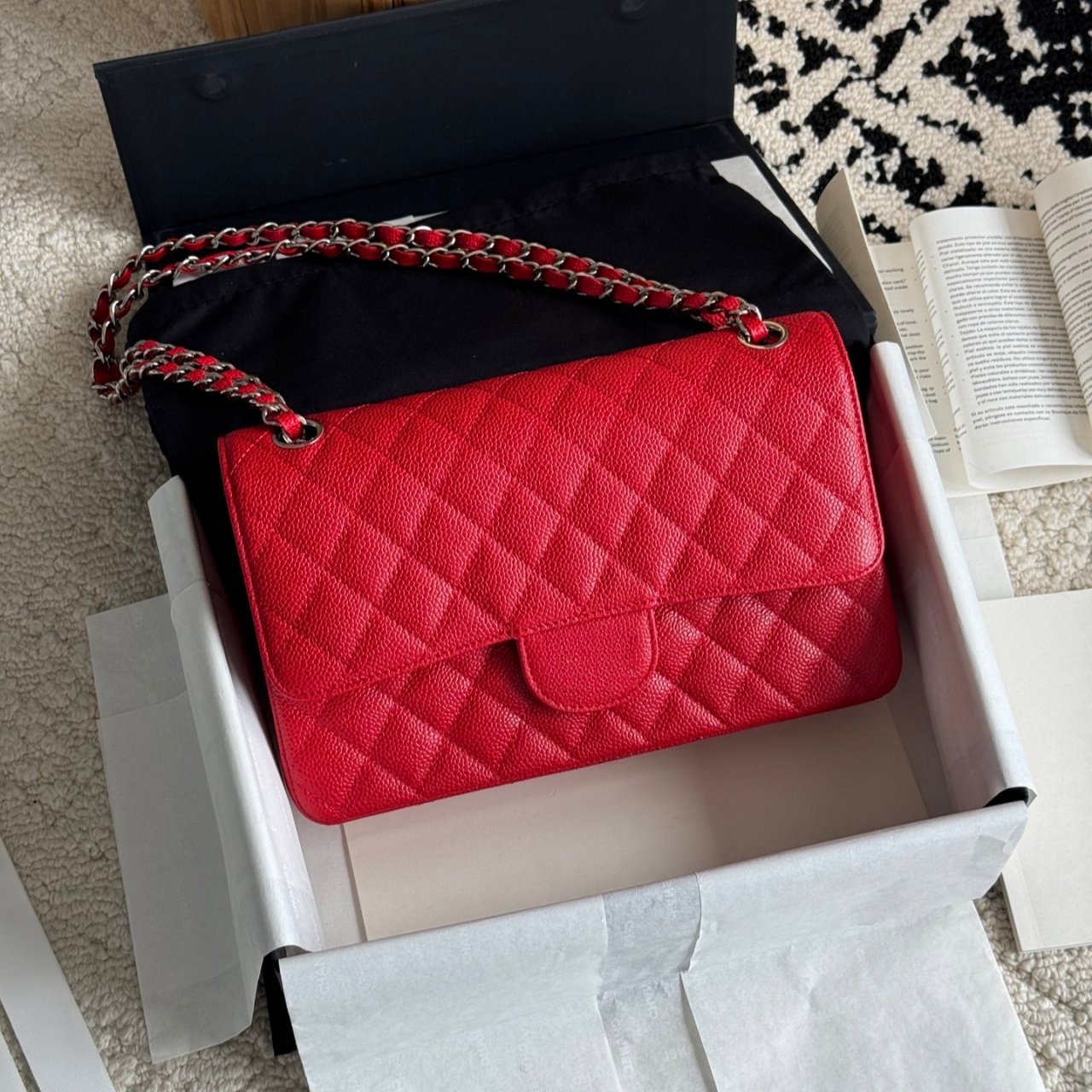 12A designer shoulder bag classic flap bag mirror quality bags Caviar Calf Leather Burgundy 23cm 25cm hand bags designer women designer bag with box