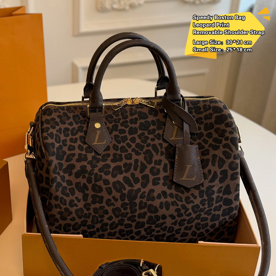Women Leopard Print Boston Bag Luxury Style Top Handle Handbag Large Capacity Travel Purse With Removable Shoulder Strap Crossbody Shoulder Bag For