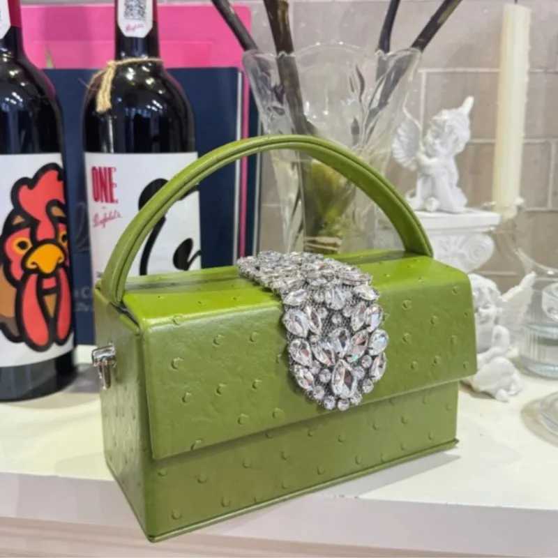 Cross Body Rhinestone Handbag Women Diamond Box Shape Bag Shoulder Bag Crossbody Bags High Quality Cowhide Ladies Simple Wedding Party H261016