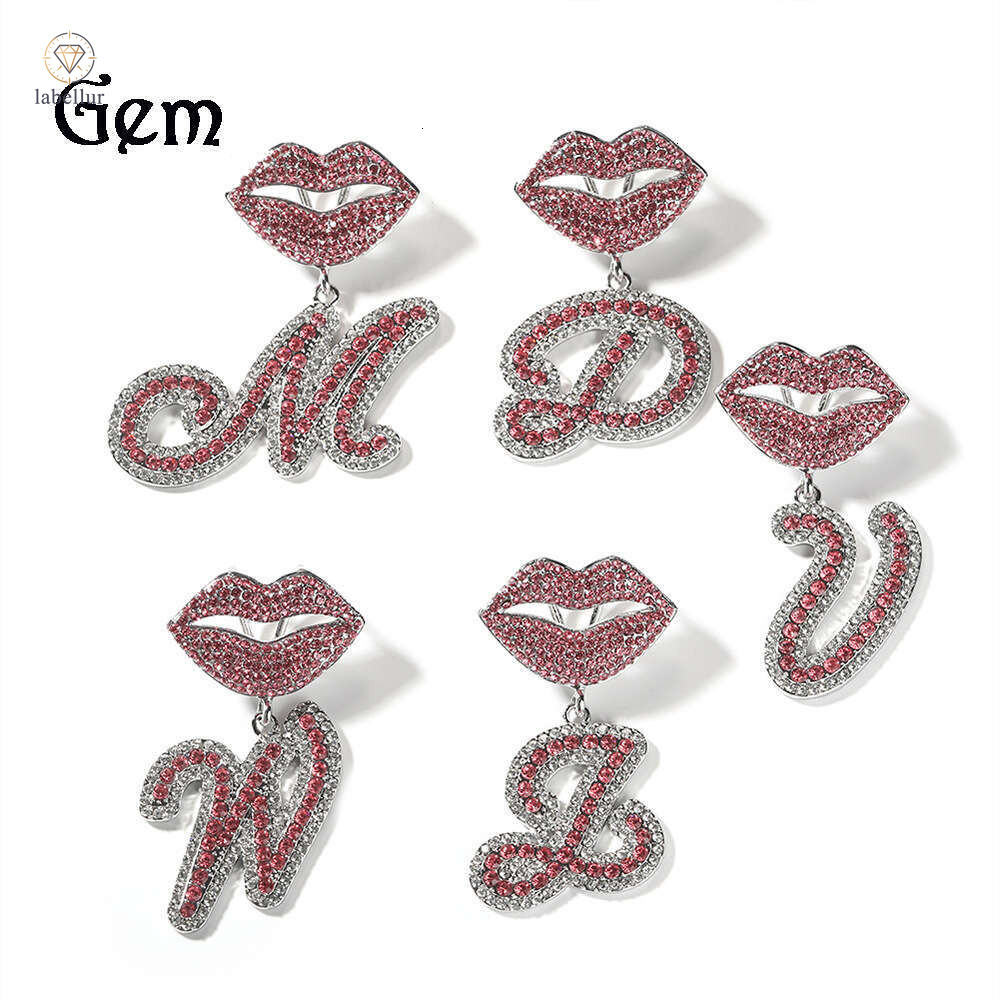 Vintage Cute Hip Hop Inlaid Diamond Pendant Fashion Personality Lip Buckle Alloy Number 2 Script Letter Necklace Jewelry 6