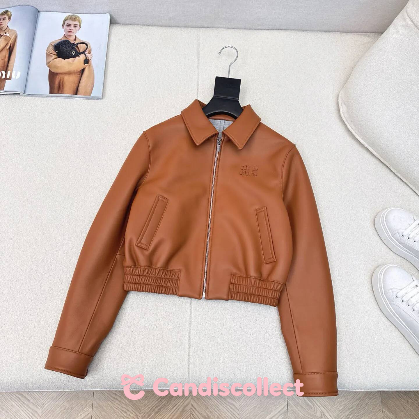 Designer MM Jackets embroidered women's trendy brand versatile American loose leather jacket sports 05b