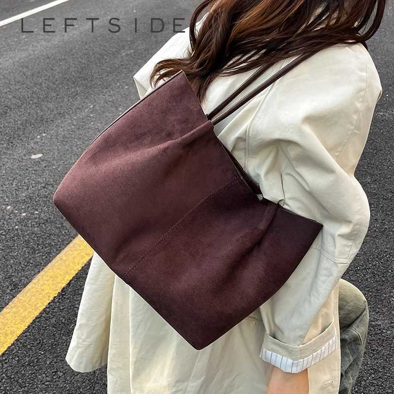 Shoulder Bags LEFTSIDE Women Faux Suede Leopard Shoulder Bag 2025 Winter Retro Soft Tote Bag Luxury Designer Trend Female Brand Handbags X261016