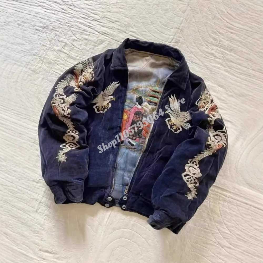 Jackets Retro Hip Hop Men's Japan Harajuku Style Jacket Gothic Dragon Pattern Eagle Embroidery Jackets Unisex Loose Streetwear Fashion Trend N2