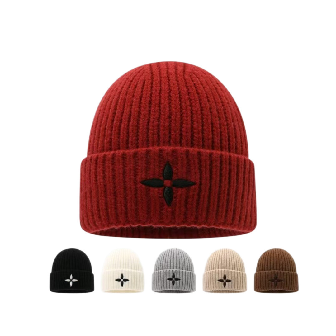 2025 new cross-stitch knitted unisex, warm winter trendy brand, cold-weather hat, couple style, black