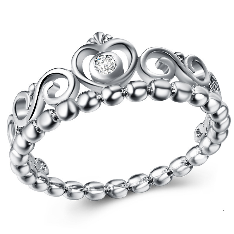Hot-Selling New Model, Direct From The Manufacturer, Simple Heart-Shaped Crown Women's Ring, Exquisite Copper-Plated Silver Zircon Jewelry