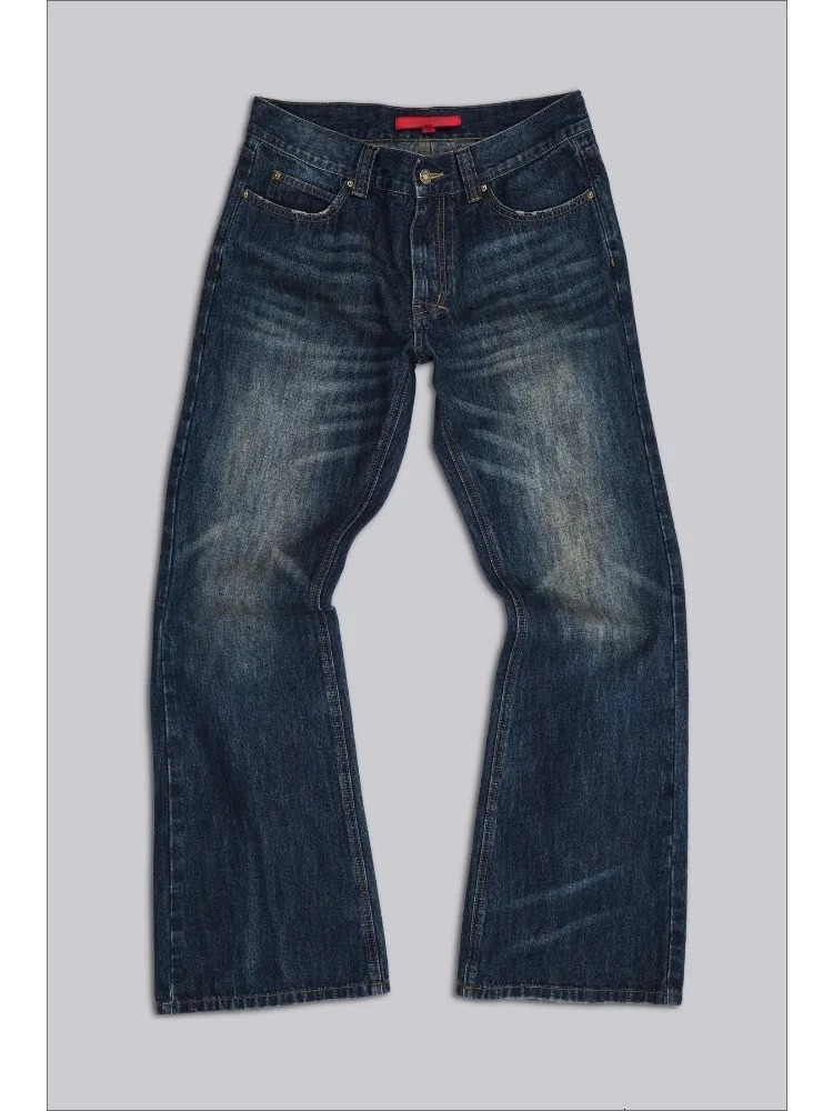 HOUZHOU Vintage Blue Distressed Jeans Man Women Unisex American Retro Straight Denim Trousers Streetwear Boyfriend Style Jeans 261016
