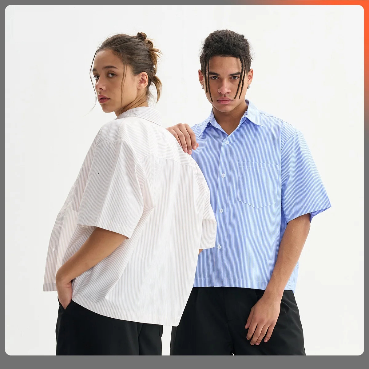 Men's Summer Oversized Formal Shirts Button Up Cropped Dress Short Sleeve Custom Striped Office Work Clothes Top 261014