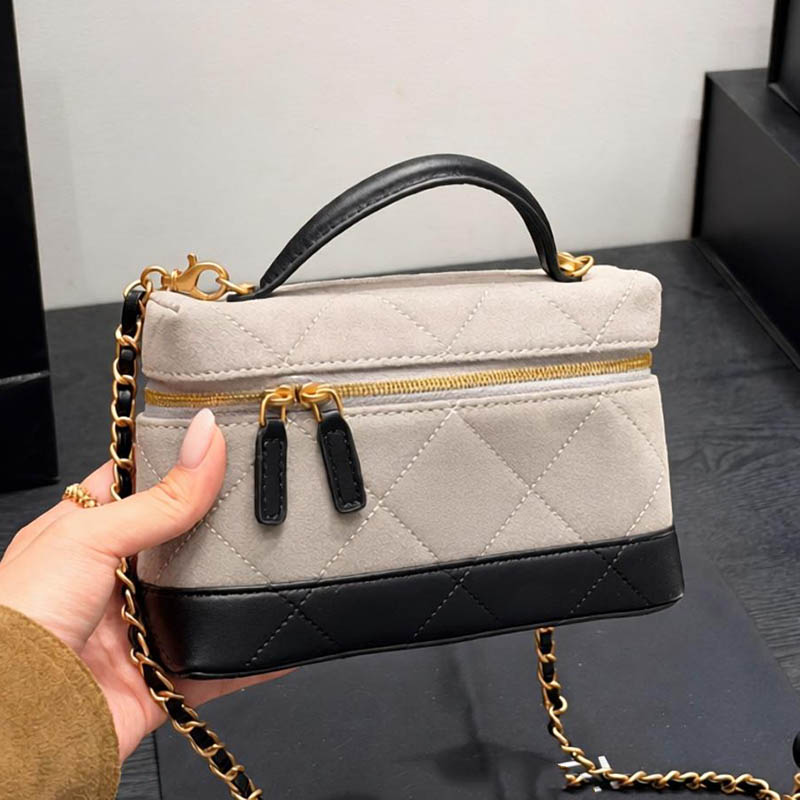26s Suede Tote Box Cosmetic Bag Designer Womens Shoulder Bags Genuine Leather Classic Diamond Pattern Gold Hardware Metal Detachable Chain Handbag C