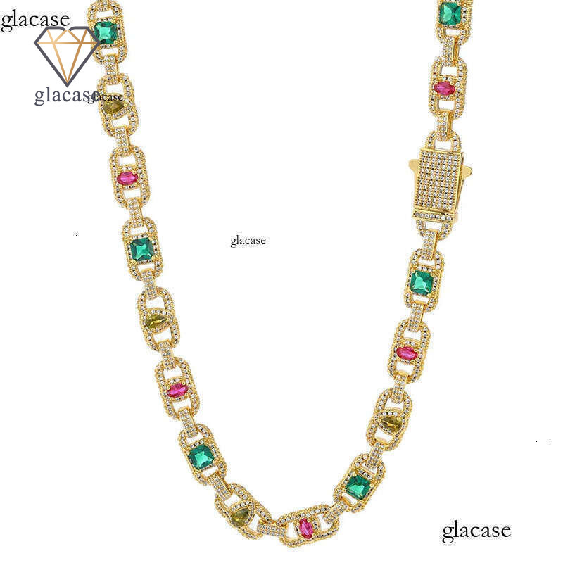 High Quality Custom Colorful Zircon Pig Nose Cuban Chain Necklace Bracelet Coffee Bean Chains