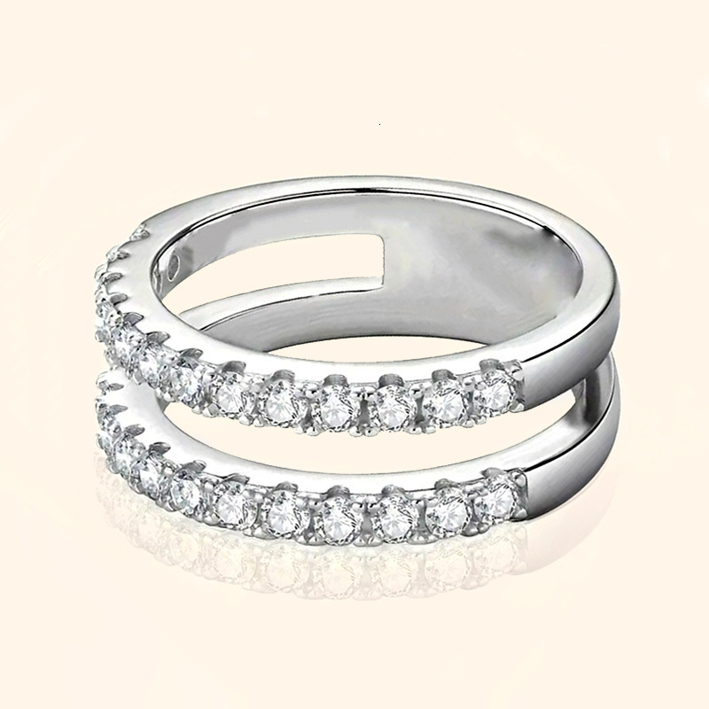 Huitan Minimalist Double-Layer Ring With Micro-Paved Cubic Zirconia, Versatile Everyday Accessory Women, Perfect For Work And Casual Wear, A Hot-Sel