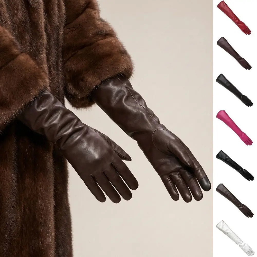 High Quality Solid Color Pu Leather Gloves Touch Screen 1920s Long Gloves Elbow Length Full Finger Touch Screen Mittens Girl 261017