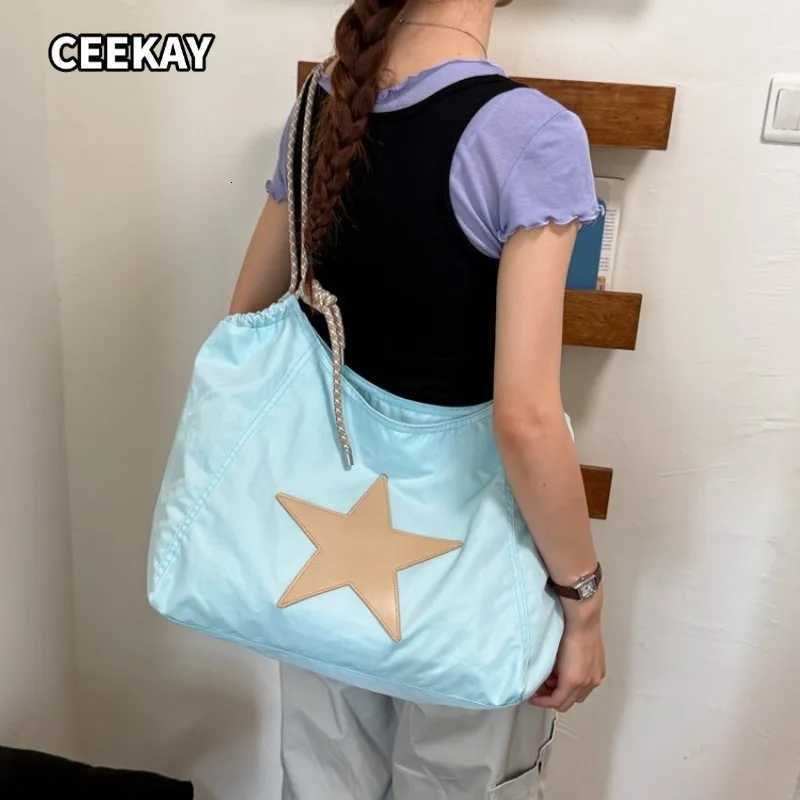 Evening Bags CEEKAY Women's Large Capacity Hobo Bag Star Patch Drawstring Strap Versatile Everyday Commute Casual Chic and Fashion Style H26101