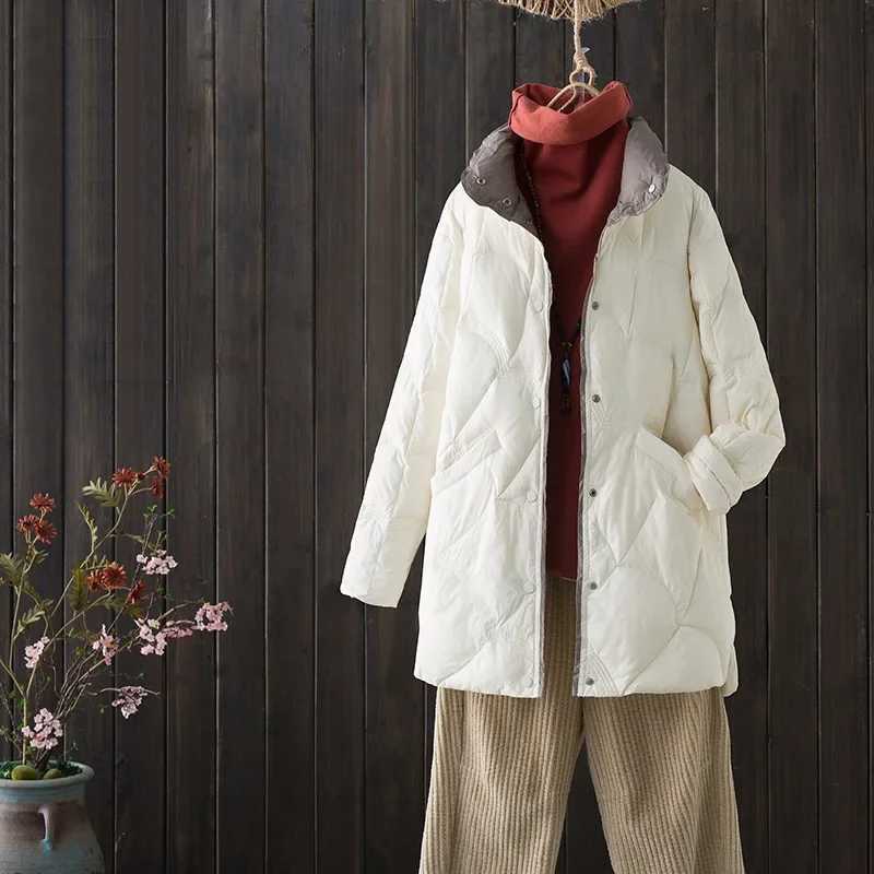 Women's Down Parkas Winter White Keep Warm Medium Long Women Ultra Lightweight Stand Collar Down Jackets 2023 New Arrivals female Office korean