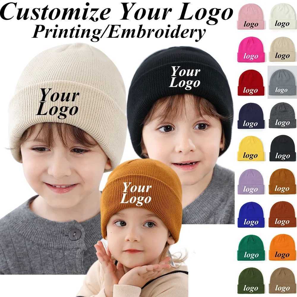 Beanie/Skull Caps Custom Kids Solid Color Beanie Hats For Boys Girls Autumn Winter Outdoor Warm Knitted Hat Soft Baby Cap Bonnet Soft Gorras Q261017