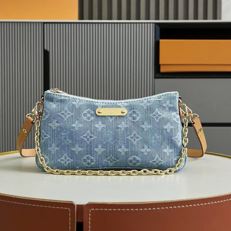 Denim Vintage Designer Bag Pochette Elegant Half moon Nano Luxury Bag Fashion Women Leather Embossed Crossbody Bag Old Flower Chain Handbag Letter S