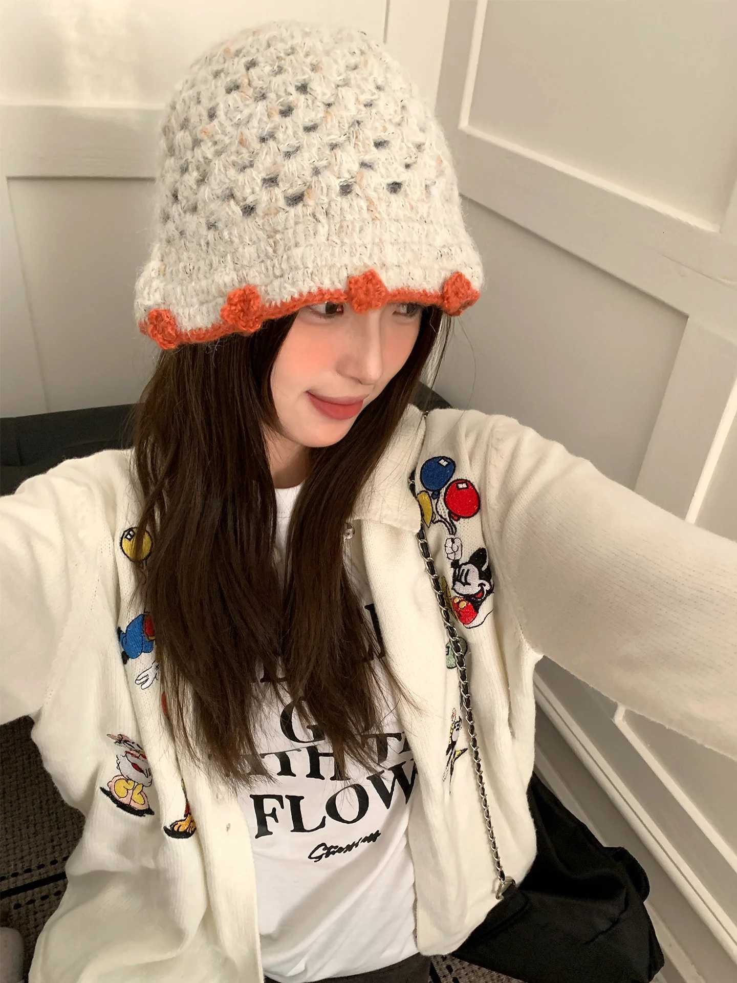 Beanie/Skull Caps Woolen Openwork Knitted Fisherman's Hat For Women Autumn And Winter Korean Version Of The Versatile Bucket Hat Woolen Hat Q26